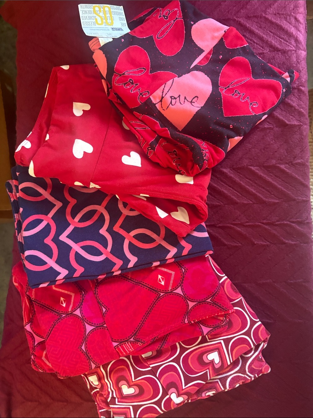 LuLaRoe Red & Pink Heart Print Leggings Bundle